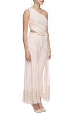 Pastel Pink Embellished Top & Draped Pants