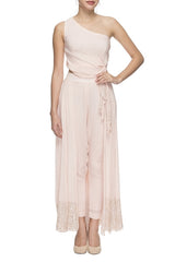 Pastel Pink Embellished Top & Draped Pants