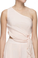 Pastel Pink Embellished Top & Draped Pants