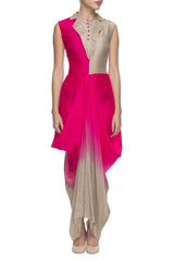 Pink & Beige Silk Draped Gown