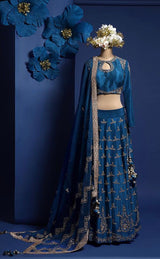 Teal Blue Embroidered Lehenga Set