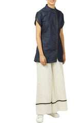 Blue Denim Shirt With Ivory Pants