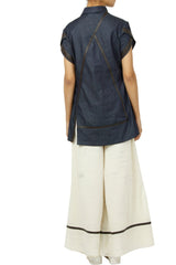 Blue Denim Shirt With Ivory Pants