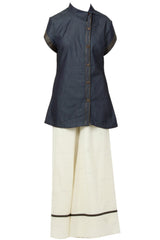 Blue Denim Shirt With Ivory Pants