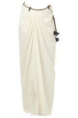 Blue Denim Shirt With Ivory Draped Skirt