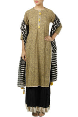 Olive Printed Kurta And Lehenga Skirt Set