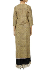 Olive Printed Kurta And Lehenga Skirt Set