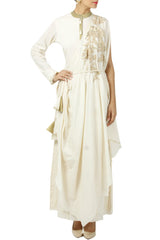 Ivory Thread Embroidered Drape Kurta