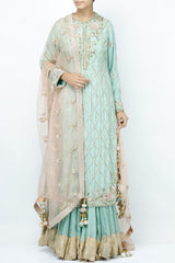 Aqua Zardosi Kurta With Lehenga