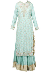 Aqua Zardosi Kurta With Lehenga