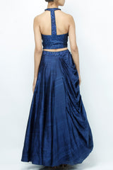 Blue Embellished Top And Lehenga Skirt