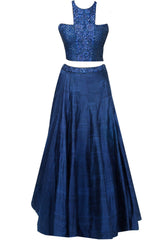 Blue Embellished Top And Lehenga Skirt