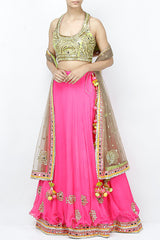 Fuschia Gota And Mirror Lehenga Set