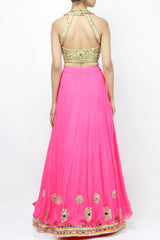Fuschia Gota And Mirror Lehenga Set