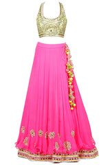 Fuschia Gota And Mirror Lehenga Set