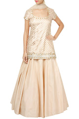 Peach Embellished Kurta and Lehenga Set