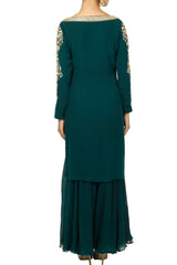 Deep Green Embroidered Kurta Lehenga Set