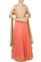 Coral Gota Work Lehenga Set