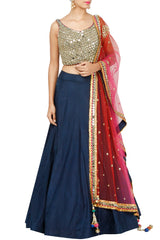 Navy Mirror Work Lehenga Set