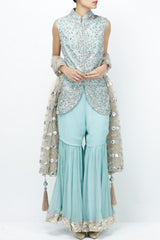 Powder Blue Embellished Sharara Set