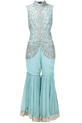 Powder Blue Embellished Sharara Set