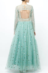 Blue Sequin Work Gown With Dupatta