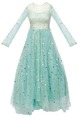 Blue Sequin Work Gown With Dupatta