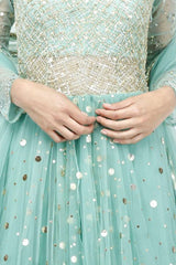 Blue Sequin Work Gown With Dupatta