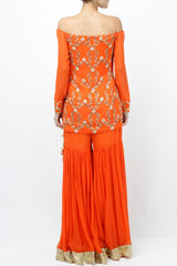 Orange Zardosi And Sequin Sharara Set