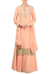 Pink Embellished Kurta and Lehenga Set