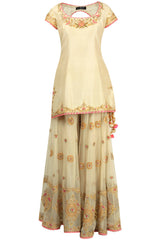 Off White Embroidered Kurta & Gharara Set