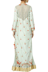 Mint Zardosi Kurta With Lehenga And Dupatta