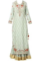 Mint Zardosi Kurta With Lehenga And Dupatta