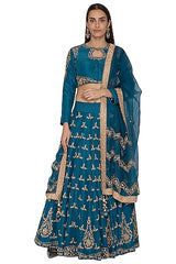 Teal Blue Embroidered Lehenga Set