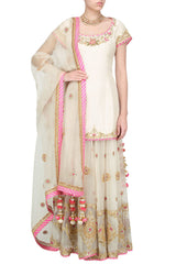 Off White & Pink Sharara Set