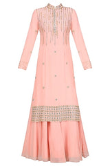 Pink Straight Kurta And Lehenga Set