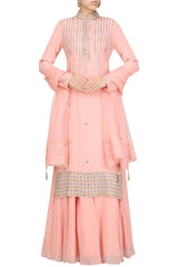 Pink Straight Kurta And Lehenga Set