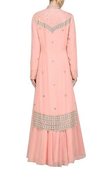 Pink Straight Kurta And Lehenga Set