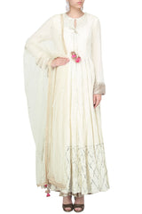 Off White Double Layer Anarkali Set