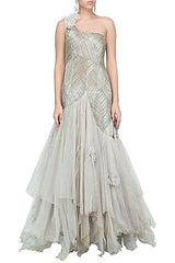 Grey Fully Embellished Flared Gown