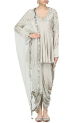 Grey Peplum Tunic & Dhoti Set