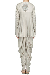 Grey Peplum Tunic & Dhoti Set