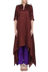 Wine Asymmetrical Kurta & Palazzo Set