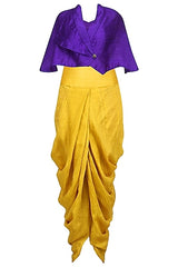 Purple Wrapped Cape & Mustard Dhotis