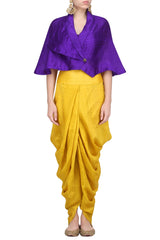 Purple Wrapped Cape & Mustard Dhotis