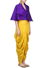 Purple Wrapped Cape & Mustard Dhotis