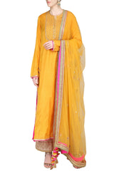 Mustard Embroidered Kurta Set
