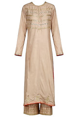 Beige Resham Embroidered Kurta Set