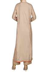 Beige Resham Embroidered Kurta Set