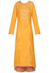 Mustard & Bronze Embroidered Kurta Set
